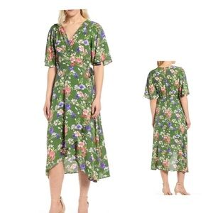 BOBEU orna wrap green floral dress -size L